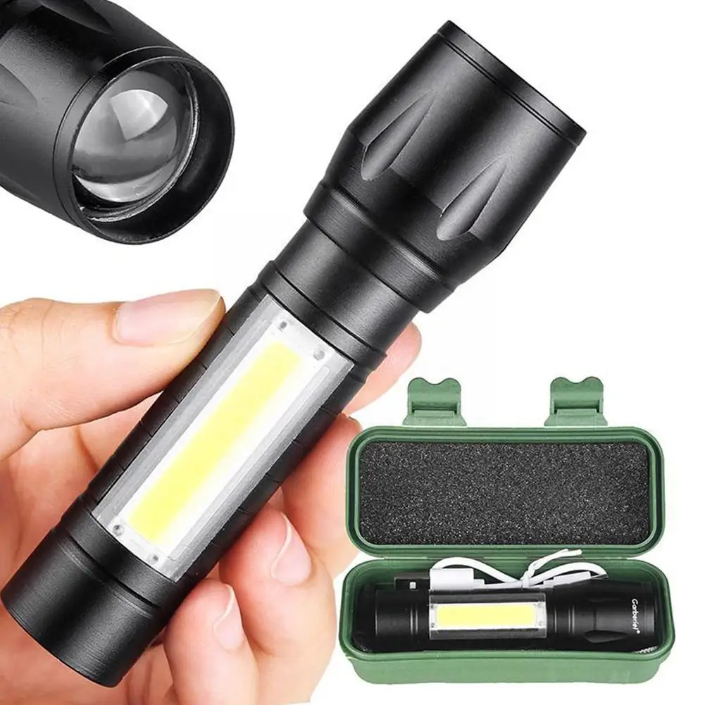 

Rechargeable Led Flashlight Super Bright Work Light Portable Cob Tactical Lantern Torch Waterproof Zoomable Camping Torches H4c5