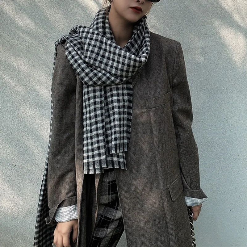 

[EAM] Women Vintage Imitation Cashmere Plaid Keep Warm Scarf New Long Personality Fashion Tide Autumn Winter 2021 1DD1263