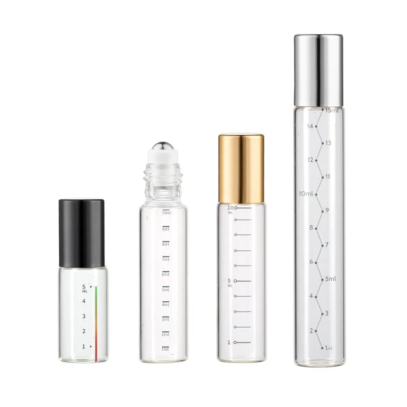 5ml 10ml 15ml Glass Rol On Bottle with Scale Aromatherapy Perfume Roller Vials Cosmetic Essential Oil Refillable Bottles 50pcs