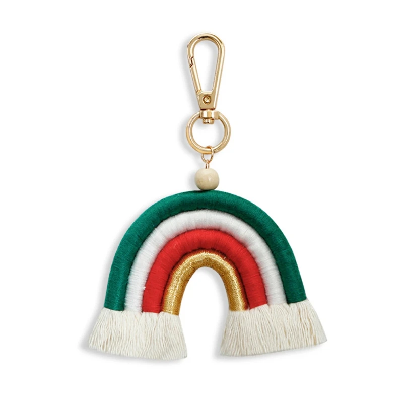 

Радужный брелок для ключей, плетеный веревочный брелок с кисточкой для женщин и девушек, подвеска для сумки с шармом