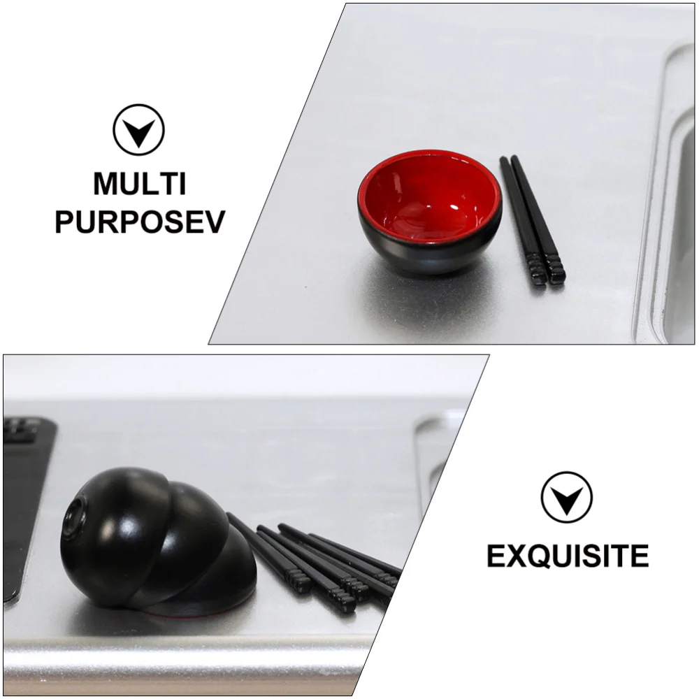 

2 Sets Creative Mini House Accessories Miniature Bowl and Chopsticks (Black+Red)
