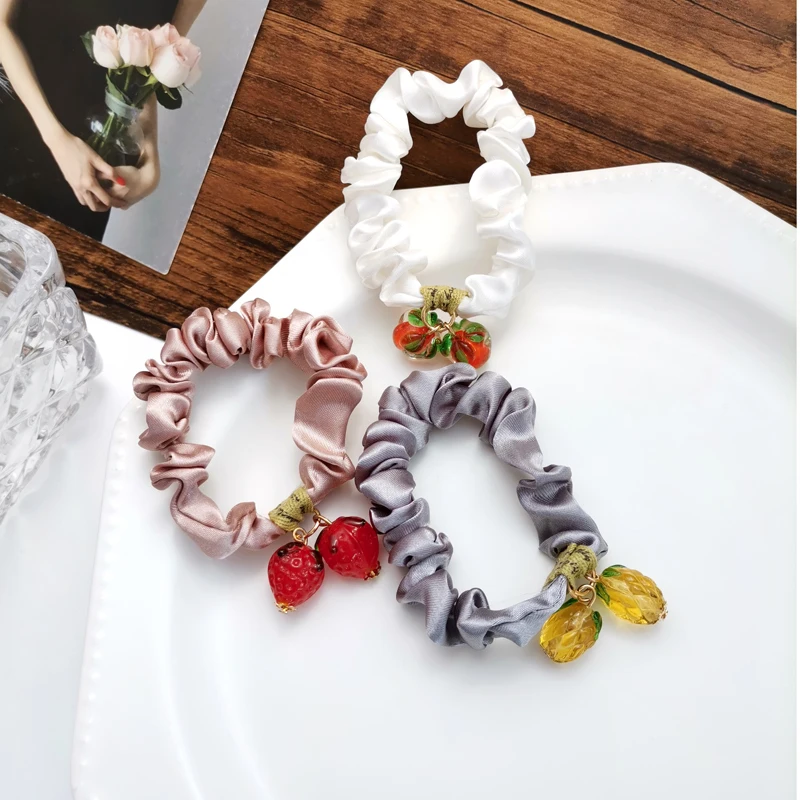 

Women Ponytail Holder Hair Tie Elastic Hair Scrunchies Sweet Fruit Strawberry Peach Hair Band Simple Hair Accessories