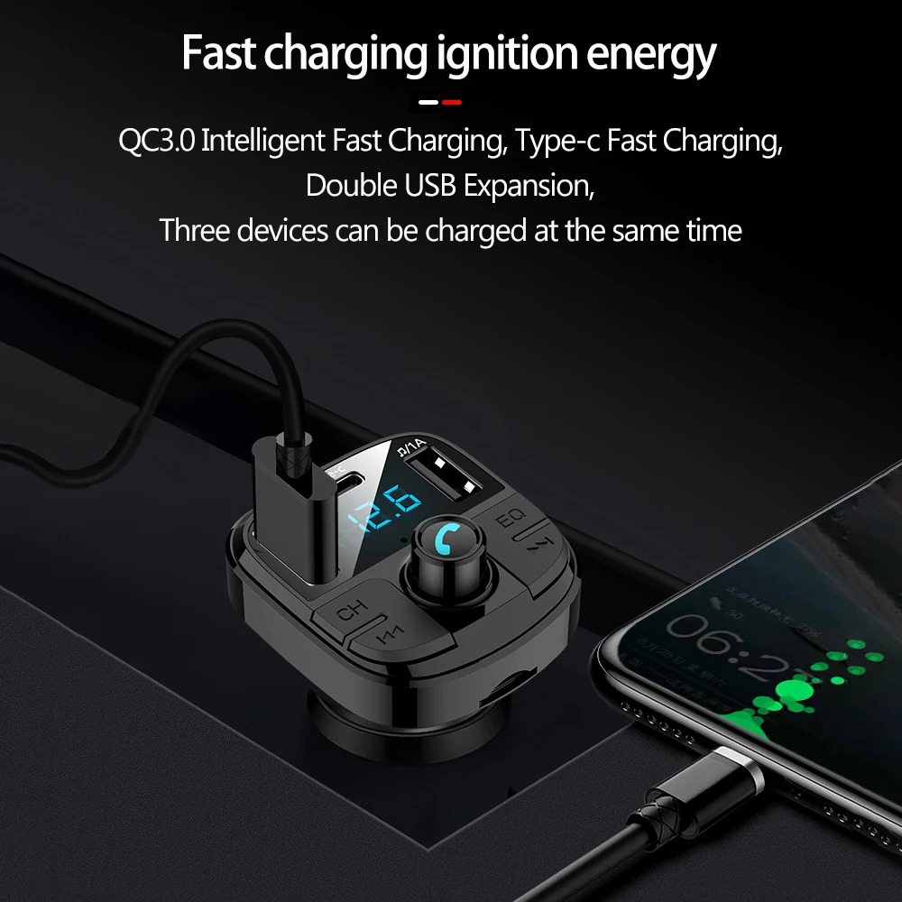 Автомобильный mp3-плеер FM-передатчик USB быстрое зарядное устройство Type C зарядка по