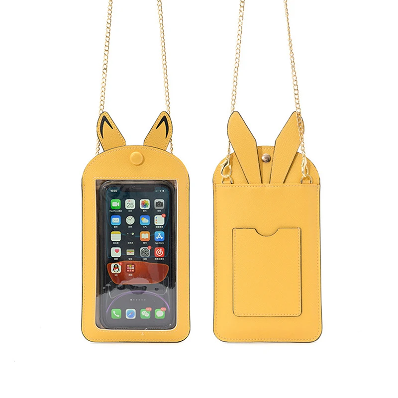 

Mini Luxury Handbag Female Bag Transparent Touch Screen Chain Mobile Phone Bag Cartoon PU Messenger Bag Wallet