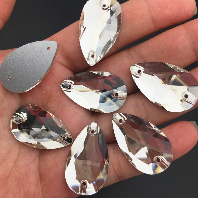 Teardrop Glass Sew On Rhinestones Crystal Clear Pear Flatback Stone стразы Sewing Wedding | Украшения и аксессуары