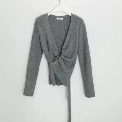 

WOMENGAGA Spring 2021 new V-neck base tops korean long sleeve sweater women's irregular knitwear sexy women JRN0