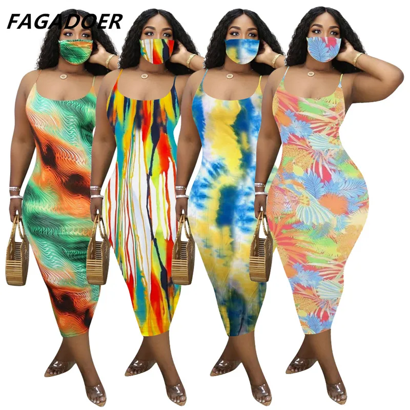 

Fagadoer Tie Dye Summer 2021 Women Maxi Dresses Strap Sleeveless Party Club Fashion Slim Backelss Bodycon Dress Plus Size S-3XL