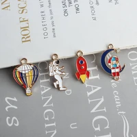 new 11 11 hot air balloon rocket astronaut charms enamel alloy floating accessories fit diy bracelet necklace jewelry findings