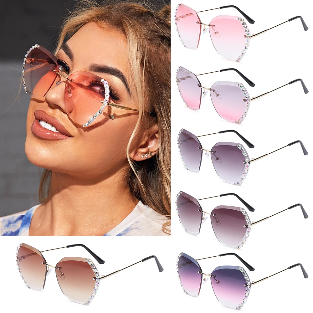 

Square Rimless luxury Sunglasses Retro Oversized Gradient Sun Glasses Unisex Summer Shades UV400 Driver Goggles Accessories