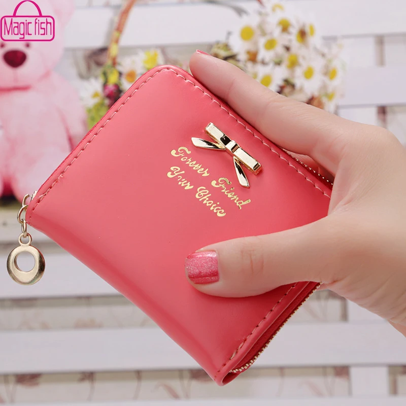 Женский короткий кошелек из искусственной кожи MAGIC FISH с бантом на молнии 12 видов