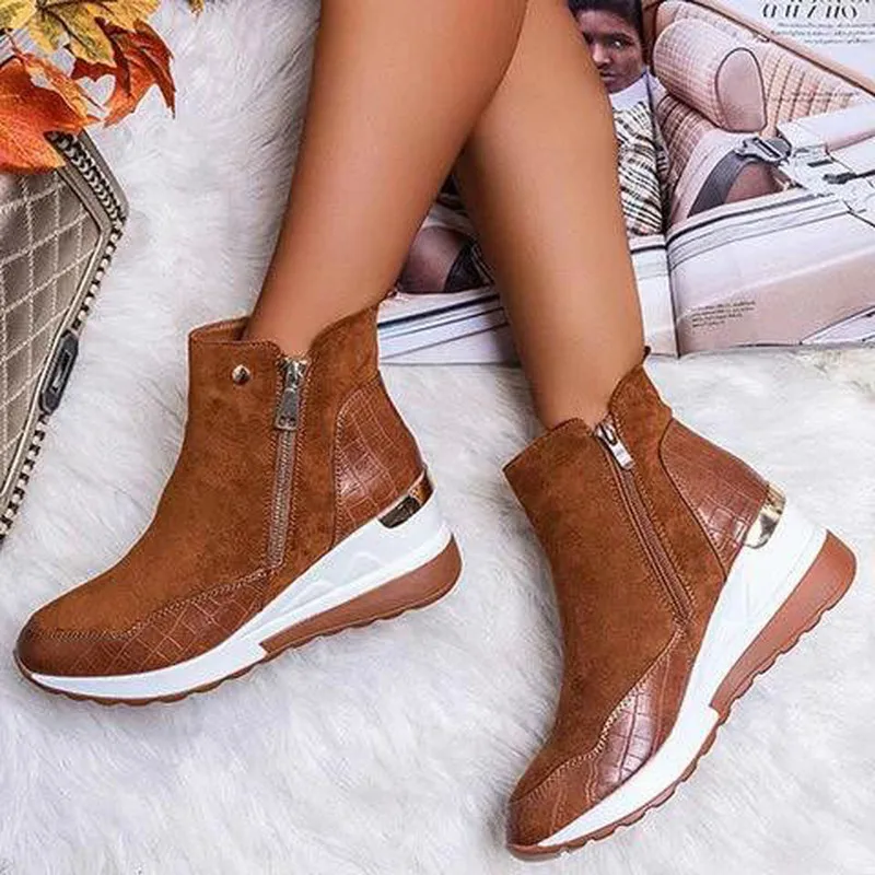 

Women Ankle Boots High Heels Wedges Shoes Woman Booties Autumn Warm PU Leather Shoe Chaussures Femme Zapatos Mujer Sapato
