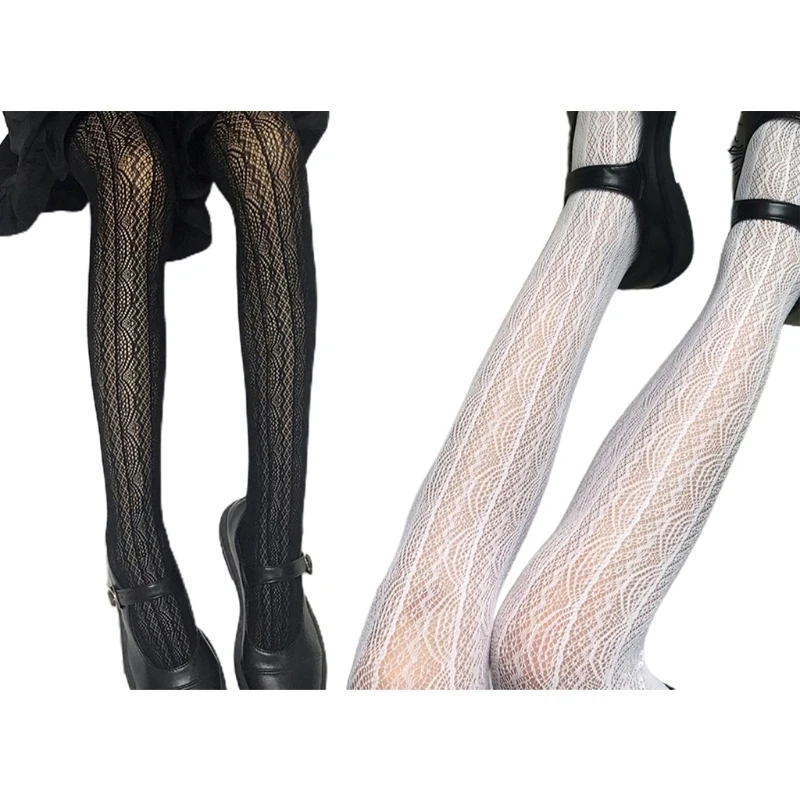 

Q1FA Women Sexy Fishnet Tights Hollow Out Striped Patterned Stockings Lace Pantyhose