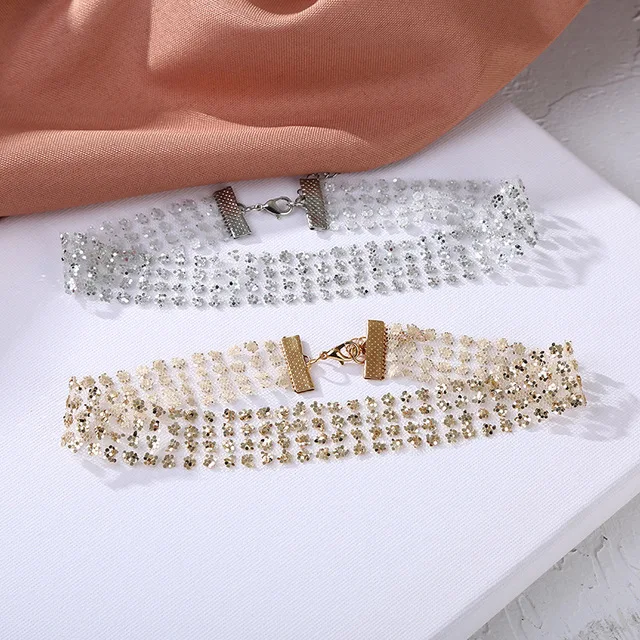 

Handmade fairy Coker super glitter net yarn temperament necklace ins wind short clavicle chain cute girl necklace