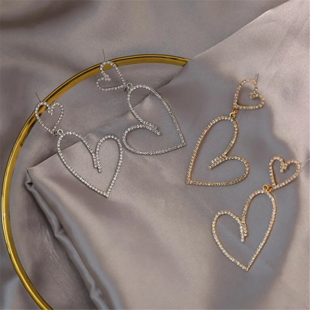 

OPPOHERE Geometric Full Rhinestone Drop Earrings for Women Bijoux Fashion Shiny Heart Crystal Dangle Earrings Jewelry Gifts