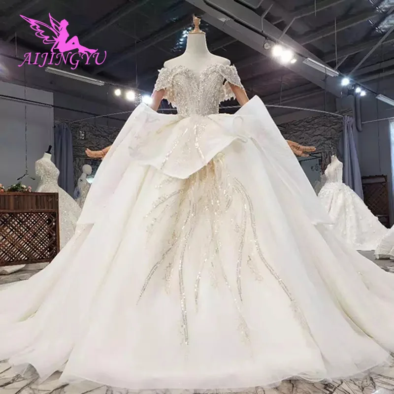 

AIJINGYU Dresses 2021 Custom Gowns Tule Destination Classy Luxury Ball Pleated Low Back Wedding Outdoor Dress
