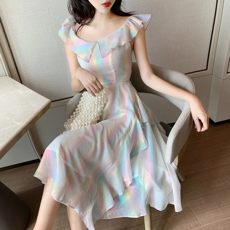 Платье принцессы с оборками радужные подтяжки шифоновое платье открытыми