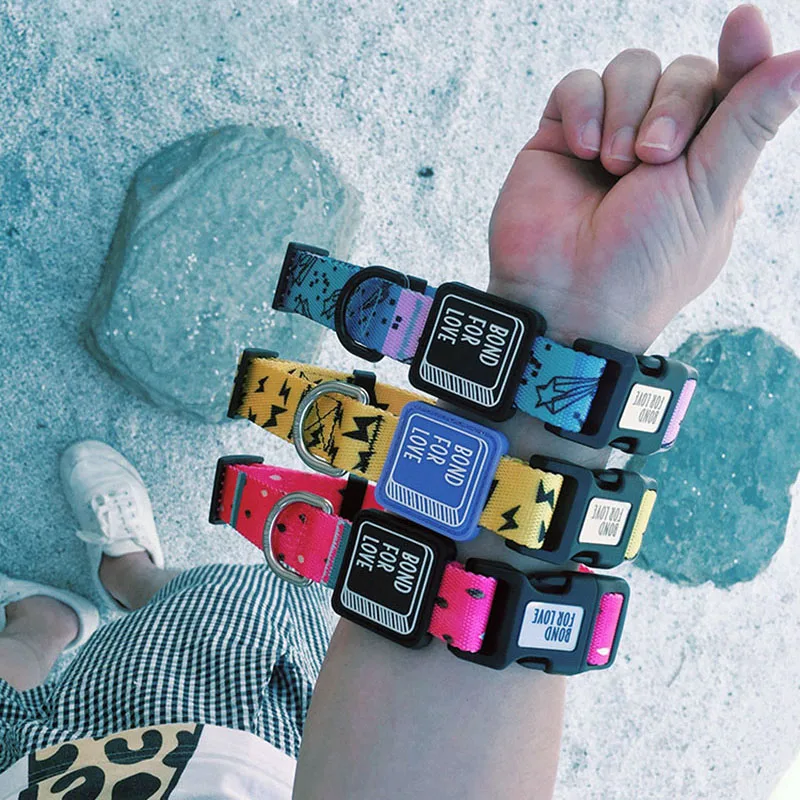 Милый ошейник для собак Нейлоновый Регулируемый Сильный цветочный ремешок