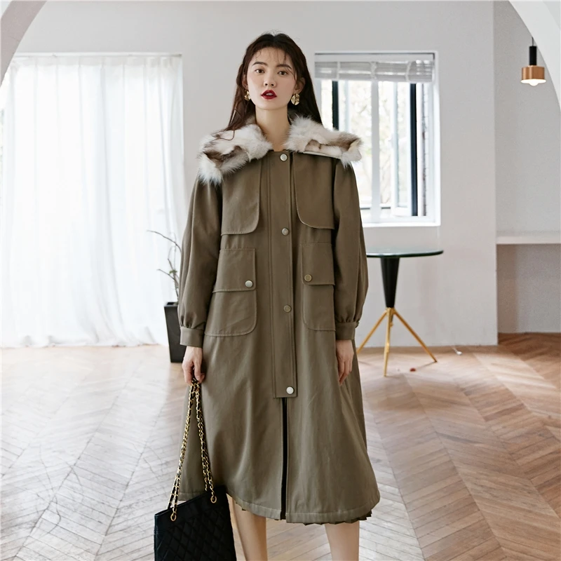 

WinterRetro Women 2021 army New cotton jacket Women Coat Long Hooded Outwear Female Parka Thick Cotton Padded Female Basic Coats