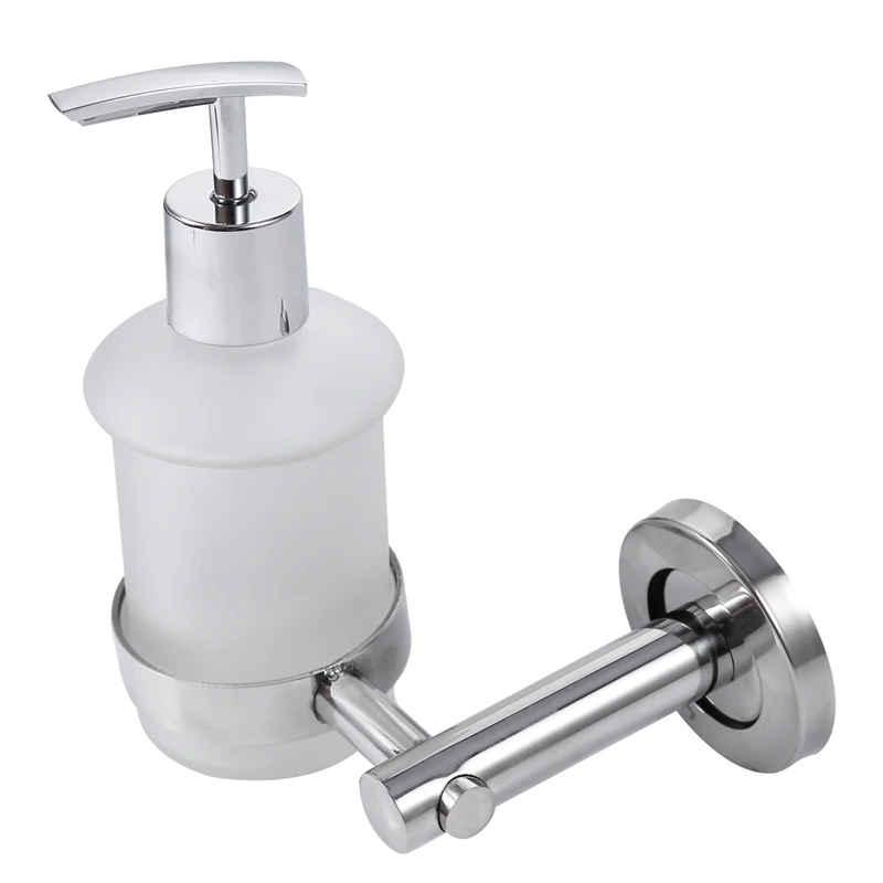 

Wall Mount Bathroom Frosted Glass Shampoo Liquid Soap Dispenser & Holder Chrome
