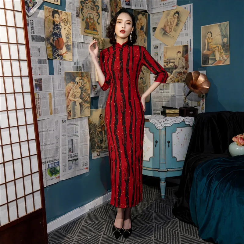Китайское традиционное платье с цветочным принтом Cheongsam женский рыбий хвост