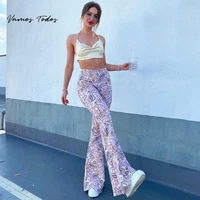 2021 autumn sexy high waisted trousers paisley floral flare bell bottom pants for women y2k flared womens pants vamos todos