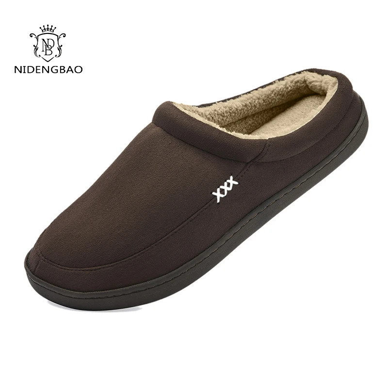 ndb mens slippers warm memory foam suede shoe plush shearling lined slip on indoor outdoor clog house slippers plus size 40 50 free global shipping