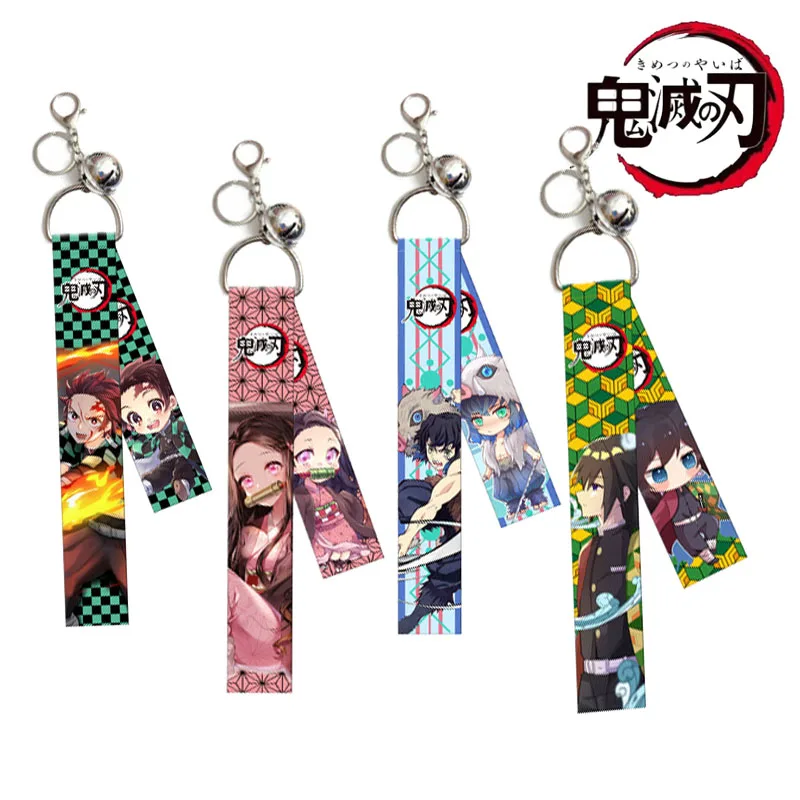 Demon Slayer Anime Kimetsu No Yaiba Keychain Key Ring  Straps Cosplay Cartoon Streamer Bag Pendant Keyrings Figure Toys Gifts