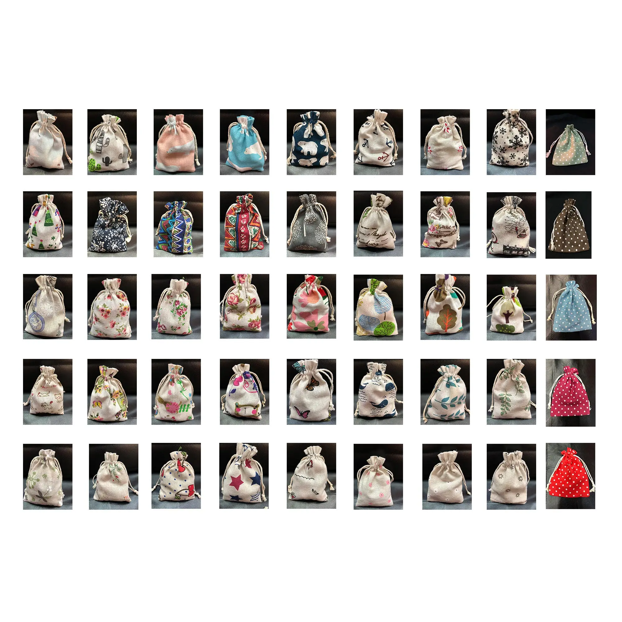 Подарочные тканевые мешки 100 шт. многоцветные винтажные мешочки с принтом на