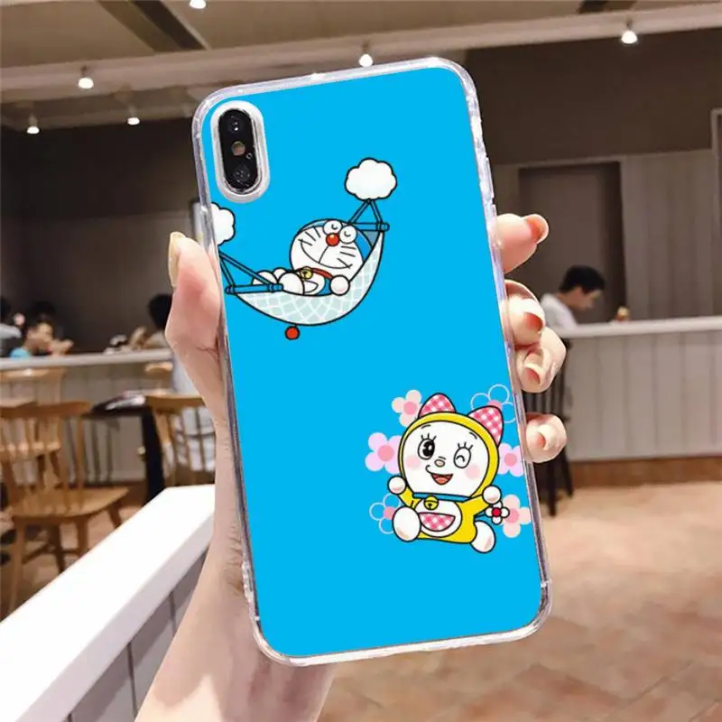 

Cute Machine Cat Doraemon anime Phone Case Transparent for iPhone 6 7 8 11 12 s mini pro X XS XR MAX Plus