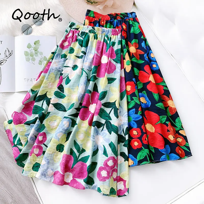 Qooth 2020 летние трендовые женские юбки цветочный рисунок хлопковая смесь