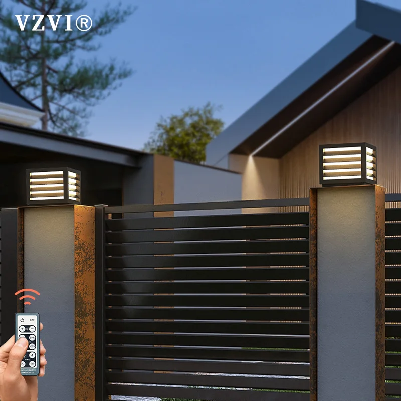 VZVI Villa Waterproof Solar Outdoor Lawn Lamps Column Head Light E27 LED Bulbs Courtyard Garden Landscape Fence Gate Post Lamp