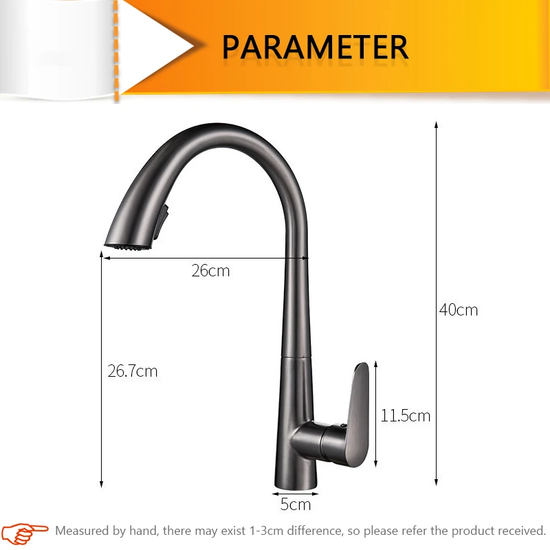 Кухонный смеситель гибкий кран серого цвета для раковины с горячей и холодной