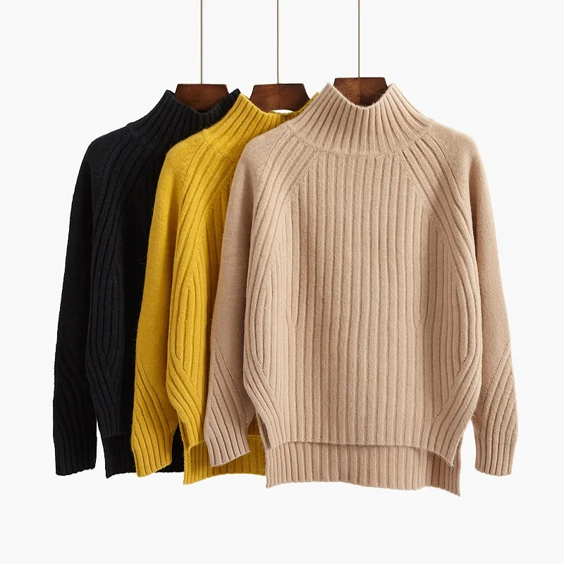 

Woman Sweaters Chails Women's Turtleneck Sweater Autumn Winter Pullover Loose Sweater Black Long Sleeve Short Front Long Back