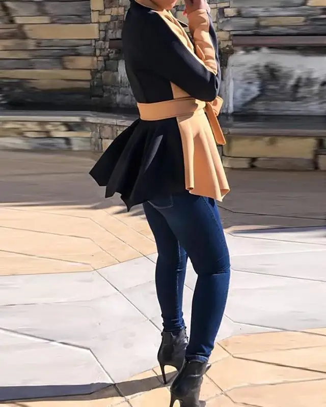 Свободное зимнее пальто для женщин с длинным рукавом и отворотом как многорядная