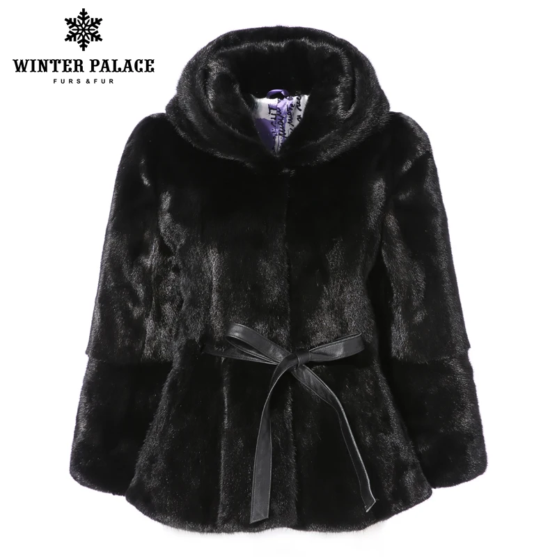 2018 модные пояс стиль пальто с мехом импортируется из норки Женская модная