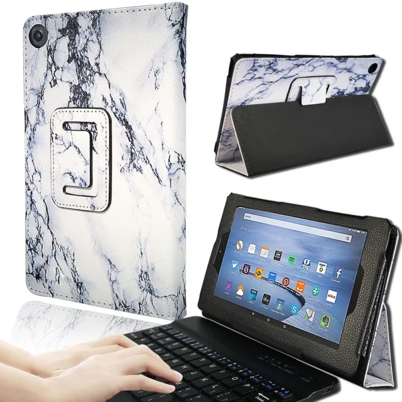 Marble KK& LL для Amazon Fire HD 8(6 7 8-го поколения, выпуск-Bluetooth клавиатура планшет кожаный Стенд чехол-книжка - Цвет: Marble