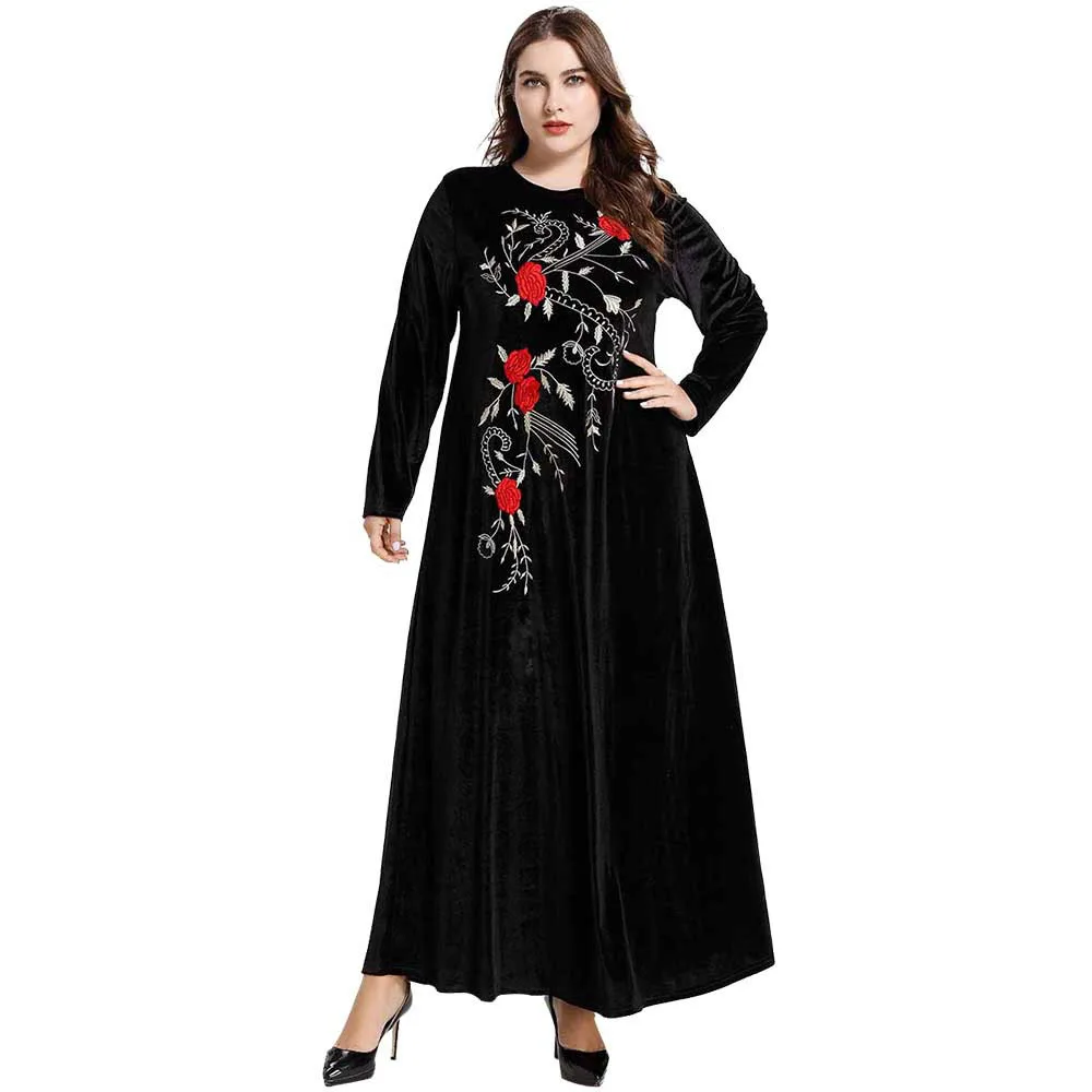Мусульманское платье Abaya модное женское достойное элегантное бархатное с