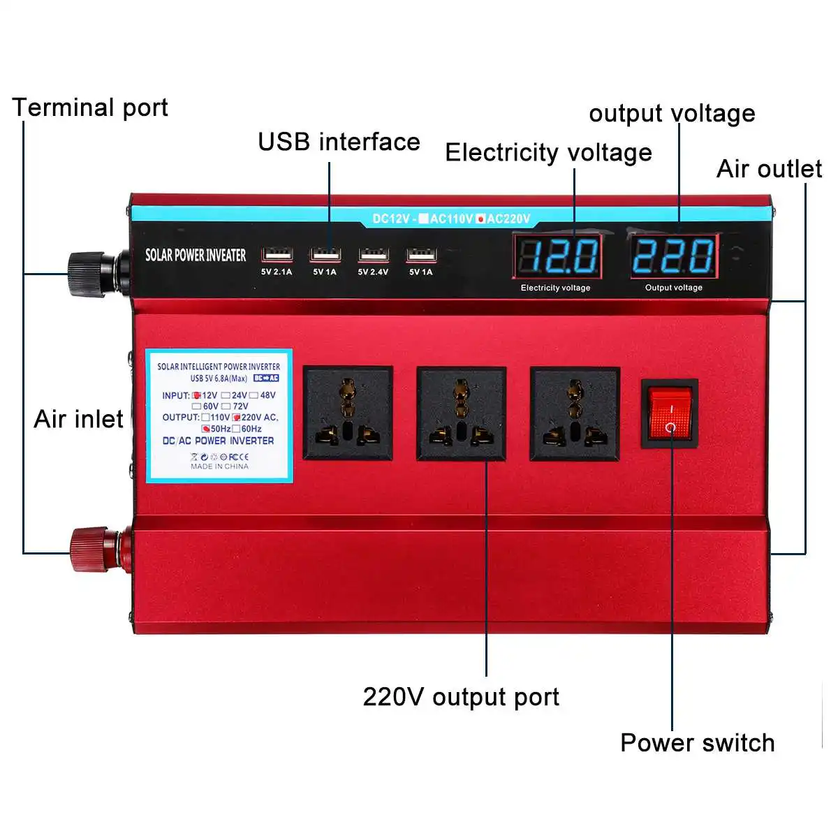 $89.87 12V/24V 10000W Car Solar Power 4 USB Port Inverter Voltage Transformer Power Converter Modified Sine Wave Car Home Inverter