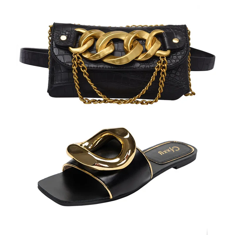 

Сандалии женские на плоской подошве, модные шлепанцы на толстой цепочке и кошелек, подходящие ко всему ремни с крокодиловым узором, пляжная ...
