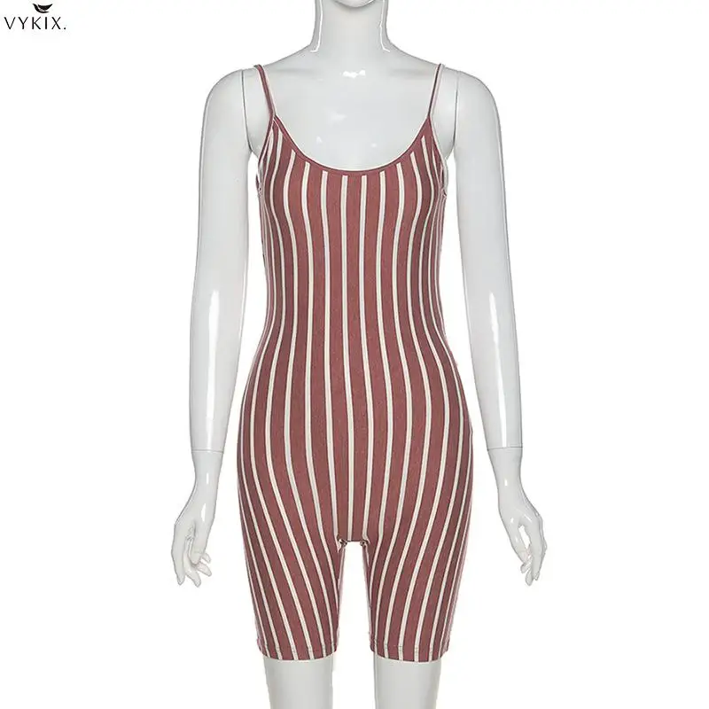 

Women Summer Straiped Spaghetti Strap Sleeveless Sporty Bodysuit Sexy Skinny Bodycon Playsuit One Piece Overall Clubwear Rompers