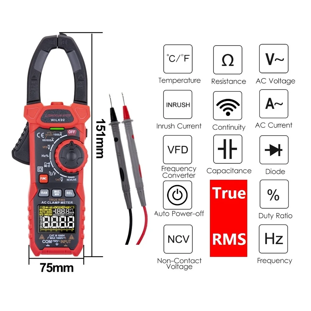 Clamp Multimeter DC Curent Clamp Meter Digital Professional True RMS Capacitance AC DC Ohm Hz C/F Pinza Amperimetrica Tester