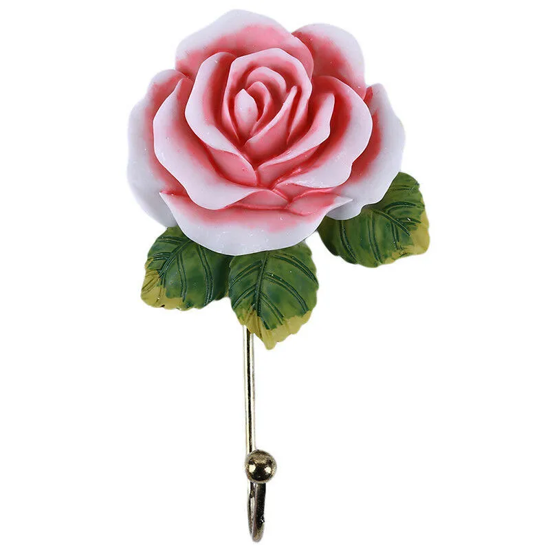 

Wall Sticky Hook Mounted Hanger Rose Flower Resin for Coat Hat Robe Towel Useful Hooks Holders Towel Dish Cloth Keys Hangers