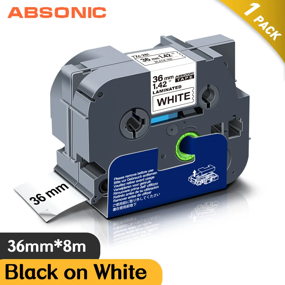 Absonic 36 мм 261 для брата ламинированная этикетка лента черного цвета на белом