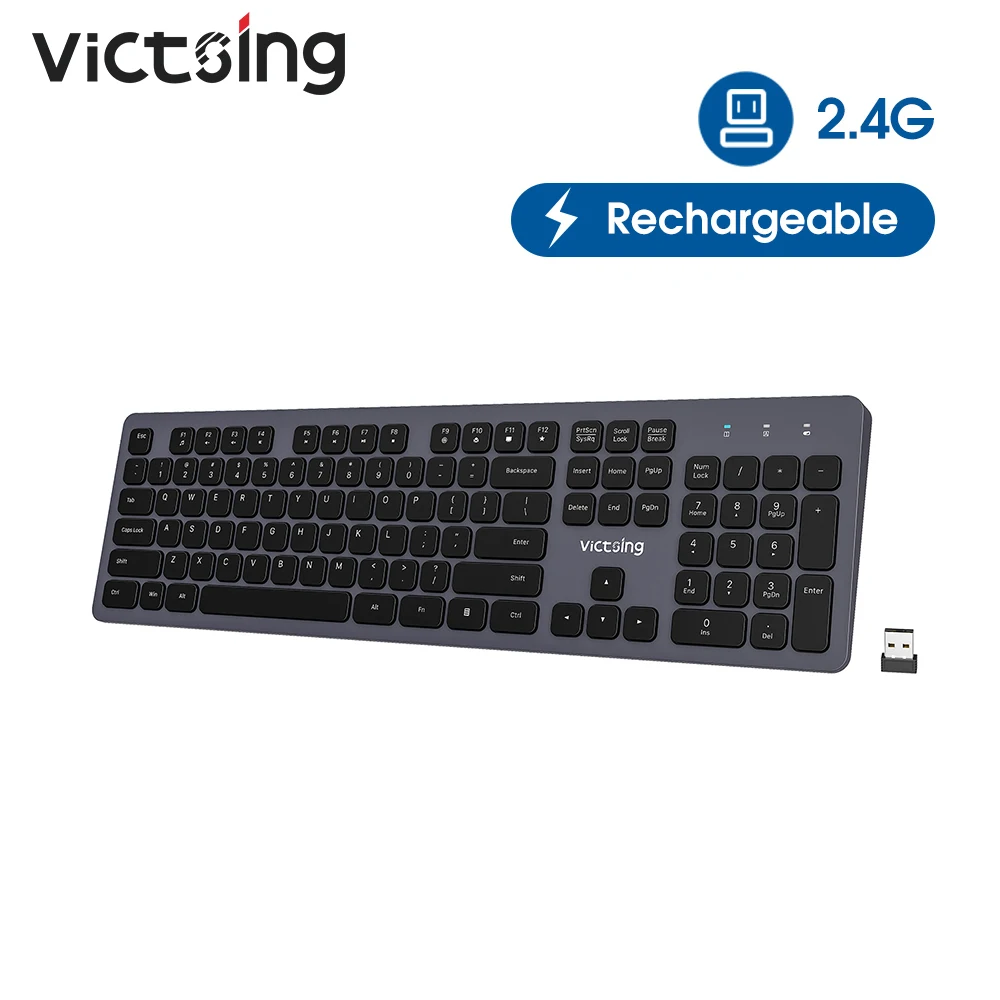 VicTsing PC289 перезаряжаемая беспроводная клавиатура Тихая эргономичная