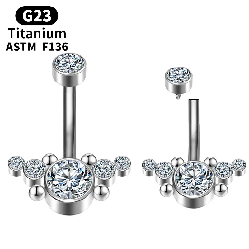

F136 Titanium Sexy Navel Rings Belly Button Cylinder Body Piercing Women flower clicker pendant Navel Jewelry