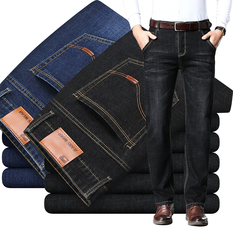

Джинсы мужские стрейчевые, модные брюки из денима в европейском и американском стиле, узкие прямые темно-синие джентльменские, размеры 28-34/36...