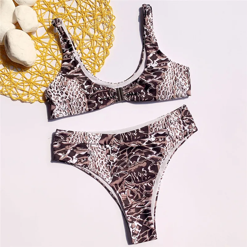 

Snake Print High Waist Swimwear Women Bathers Push Up Bikini Set 2021 High Cut Bathing Suit Brazilian Swimsuit Female
