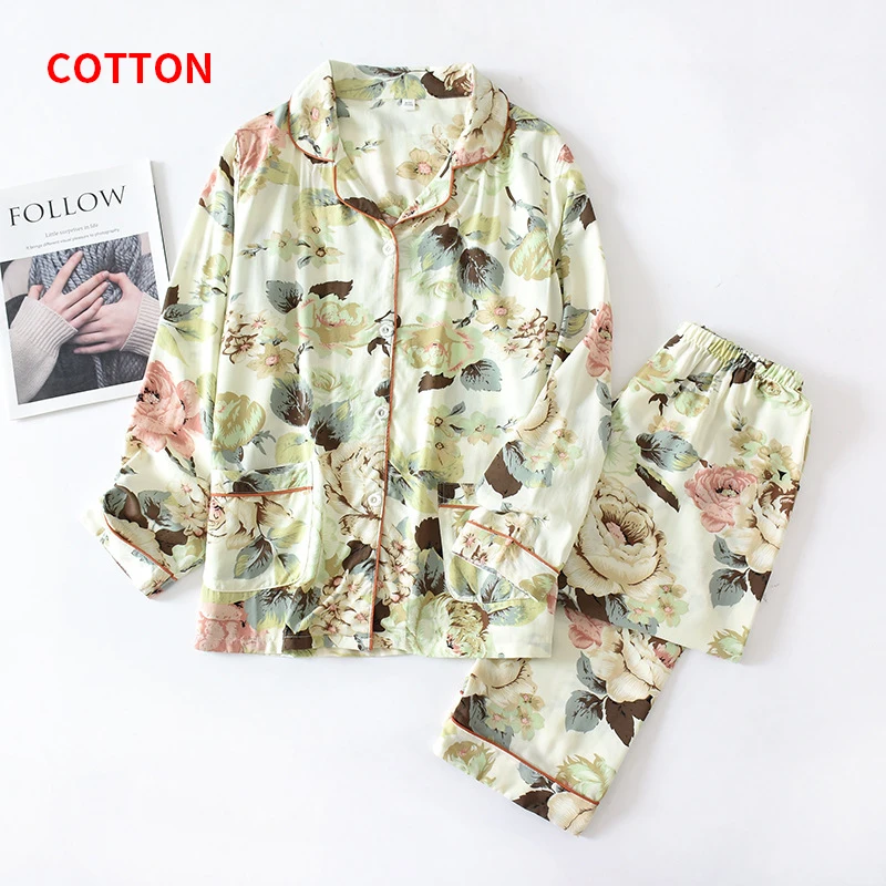 Одежда для сна Пижамный комплект из хлопка пижамы домашний костюм женщин 2