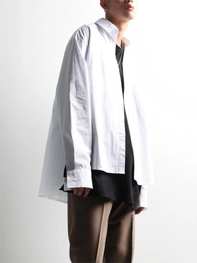 Men's Long Sleeve Shirt Spring And Autumn New Front Section After Long Design Urban Youth Loose Large Size Shirt