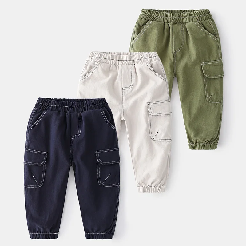 

Fall Children Pants for Boys Cargo Pant Pockets Kids Pants Casual Kids Clothes Spring Little Boys Clothing for 2-8 Years YE04121